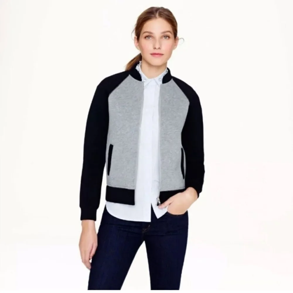 J. Crew Surf Varsity Neoprene Jacket Black Gray Size 6 Full Zip Sport